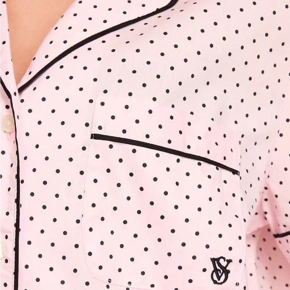 Victoria’s Secret Heritage Cotton Long Pink Polka Dot Pajama Set Large - Picture 2 of 5
